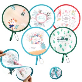 MIVAIUN 6 Pieces Round Folding Handheld Fan, Foldable Fan Round, Pop Up Fan Set, Summer Foldable Fan, Manual Fan, for Wedding Party Home Decor Personal Decoration (Random Color)