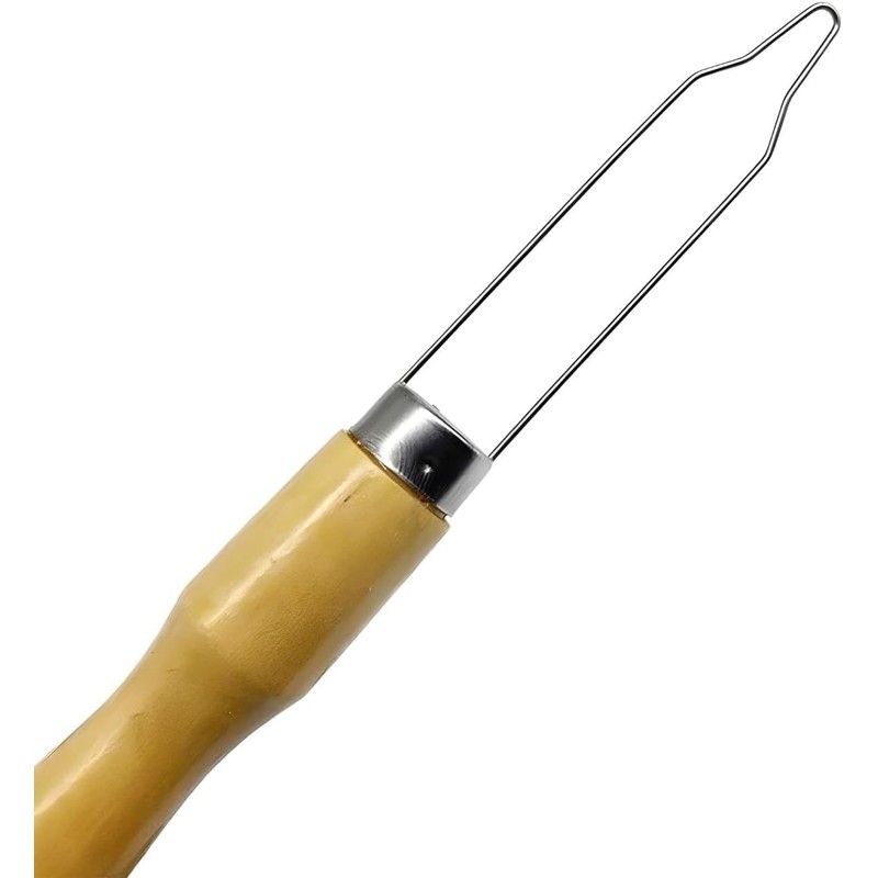 Button Hook and Zipper Pull Assist Tool with Wooden Handle