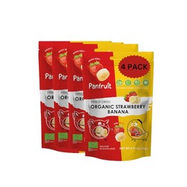 PANFRUIT Freeze-Dried Organic Strawberry Banana Snacks – 100% Natural, No Sugar Added, GMO-Free, Gluten-Free – 4 Individual Packs (0.71 oz) – Healthy Crunchy Fruit Snack for Kids & Adults