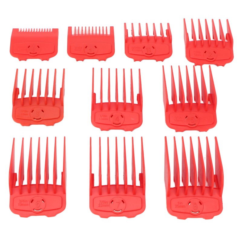 10pcs Professional Hair Clipper Guide Comb Red Hair Trimmer Cutting