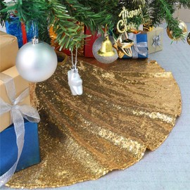 Eternal Beauty Christmas Tree Skirt 127cm Round Christmas Sequin Tree Skirt Xmas Tree Ornament for Holiday Decoration(50 inches,Amber Gold)