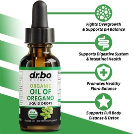 Dr. Bo Organic Oil of Oregano Liquid Drops - Immune Support, Herbal Tincture, Gut Health, Overall Health - 200 Servings & Vegan - 1 Fl Oz