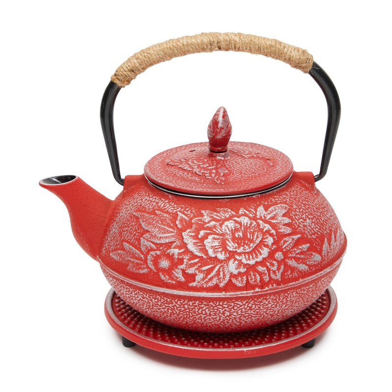 Juvale Japanese Cast Iron Teapot with Infuser - Red, 27