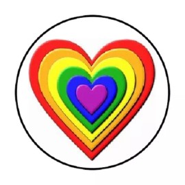Homemade 48 Rainbow heart !!  ENVELOPE SEALS LABELS STICKERS 1.2" ROUND