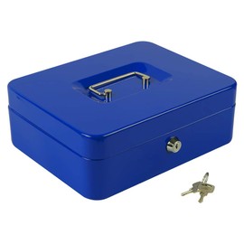 KYODOLED Large Lock Box with Money Tray,Storage Cash Box with Lock,Safe Metal Box for Money,9.84"x 7.87"x 3.54" Blue Large