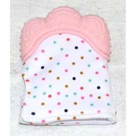Happy Kids Silicon Teether Mitten Pink with Polka Dots Secures At Wrist New
