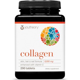 Youtheory Advanced Collagen - 6,000 mg Hydrolyzed Collagen Peptides - Includes Antioxidants & Contains Vitamin C - Hair Growth, Nails, Joint Health & Bone Support* - 290 Tablets (48-Day Supply)