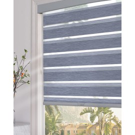 Persilux Blackout Cordless Zebra Blinds for Windows (35" W x 72" H, Dark Grey) with Upgraded Cassette Light Filtering Dual Layers Thermal Insulated Sheer Window Shades for Home