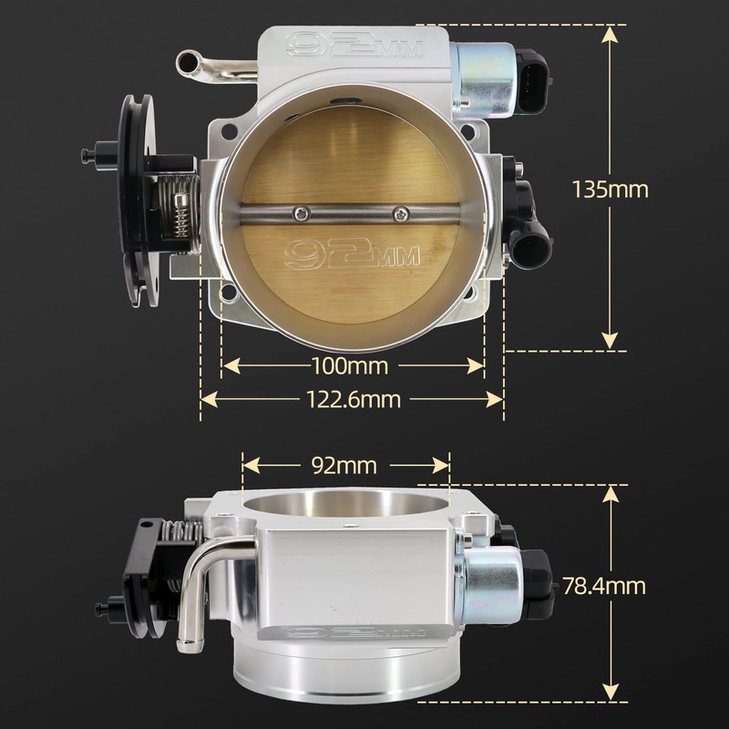 Tektall 92mm Aluminum Throttle Body with Throttle Position Sensors TPS