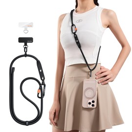 TORRAS Phone Lanyard with Hanging Loops, Durable Carabiner, Adjustable Anti Theft Phone Strap Crossbody, Skin-Friendly, 2 Tabs, Universal Cell Phone Neck Lanyard for Daily & Outdoor Activities, Black