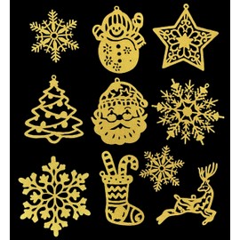 Norinoya 20PCS Glittering Snowflake Hanging for Tree Decorations Christmas Santa Claus Decorations (Gold)