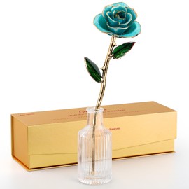 ECO SPACE 24K Gold Dipped Rose – Handpicked Real Rose Preserved in 24K Gold – Dreamy, One-of-a-Kind Romantic Gift for Her– Ideal for Birthday, Anniversary, Mother’s Day, Valentine’s (Turquoise Blue)