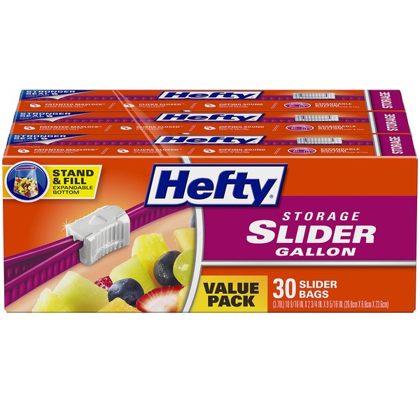 Hefty Slider Storage Bags, Gallon Size, 30 Count (3 Pack), 90 Total