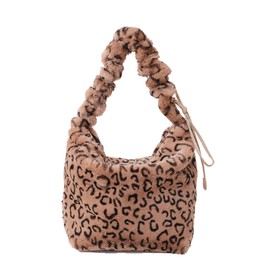CORIOS Soft Plush Shoulder Bag for Women Leopard Zebra Print Handbag Cute Fuzzy Crossbody Bag Furry Top Handle Bag Large Messenger Bag Elegant Tote Bag Fluffy Satchel Bag Leopard Print Khaki