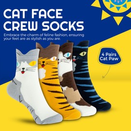 CUQOO 4 Pairs Cat Socks Women's 4-7 – Thermal Warm Cute Socks - Novelty Animal Socks for Women - Premium Ladies Socks Size UK 3-7 - Comfortable & Cosy Womans Socks - Fun Cat & Dog Socks for Women