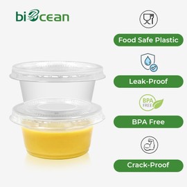 biocean Plastic Portion Cups with Lids (2oz-150CT) Jello Shot Cups with Lids Jello Shot Cups Condiment Cups Salad Dressing Containers for Jams, Honey, Sauce