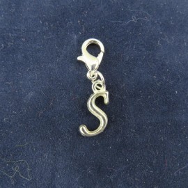 Pemby Studio Initial CURSIVE LETTER S Charm Zipper Pull Keychain Add On Clip Silver Tone Lg