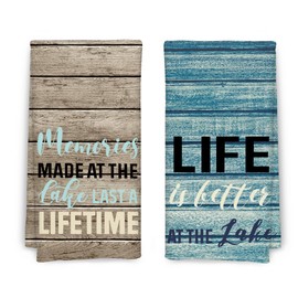 CIOJUNE Lake Kitchen Towels 2 Set, Rustic Dish Towels with Hanging Loop, Lake Decor for Home, Kitchen Towel 16x24
