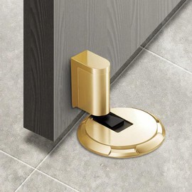 Mechanical Floor Door Stopper,Indoor Windproof Door Stop,Adjustable Height Door Holder,Nail Free or Screws,for Within 3/4 Inch High Door Gaps,No Magnetic Door Stop (Bright Gold)