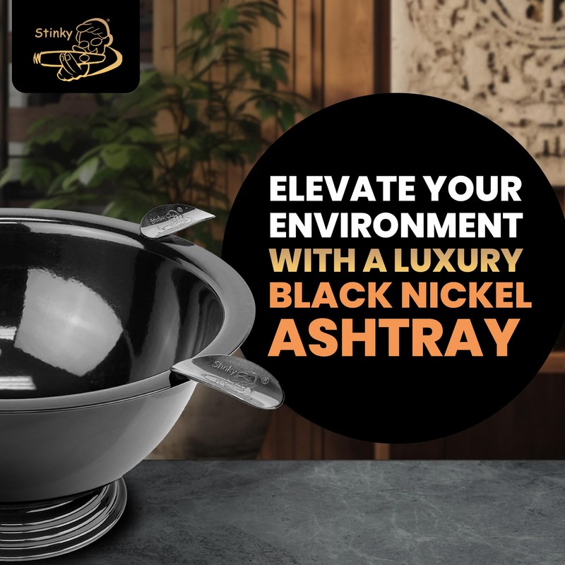 Stinky Cigar Black Nickel Ashtray - Windproof Stainless Steel Design