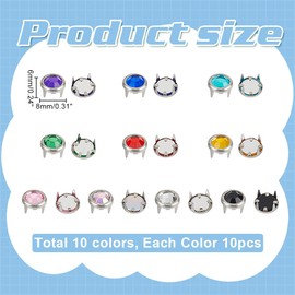 WADORN 100 Pieces 10 Colours Brass Rhinestone Claw Beads Fashionable Nail Head Rivets Crystal Punk Diamond Spikes Round Claw Rivets Crystal Rhinestones for Crafts Clothing Decor