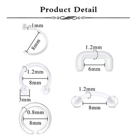 AceFun 14G-22G Piercing Retainers Set Acrylic Bioflex Stainless Steel Plastic Lip Nose Eyebrow Tongue Belly Button Ear Piercing Kit Clear Nose Ring Piercing Colourful CZ for Women Men, Plastic