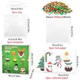 Lets Joy Iron-On Beads Christmas, 1200 Pieces 5 mm Ironing Beads Set with Pattern Cards, Beads Plate, Ironing Paper, Christmas Beads Set for Crafts, DIY Gift, Girls Boys