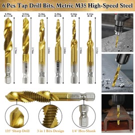 LAMPTOP 39-Pcs Woodworking Chamfer Drilling Tools Including 1-Pcs Bolt-Deburring Tool, 6 Pcs tap Drill bits, 5 Pcs Long Twist Drill Bit Tool, 6 Pcs 1/4" Hex Shank, 5 Flute Countersink Drill Bit