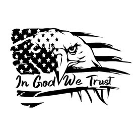 Flag Eagle in God We Trust Distressed American Flag Vehicle Vinyl Decal Sticker (8" T x 12" W)