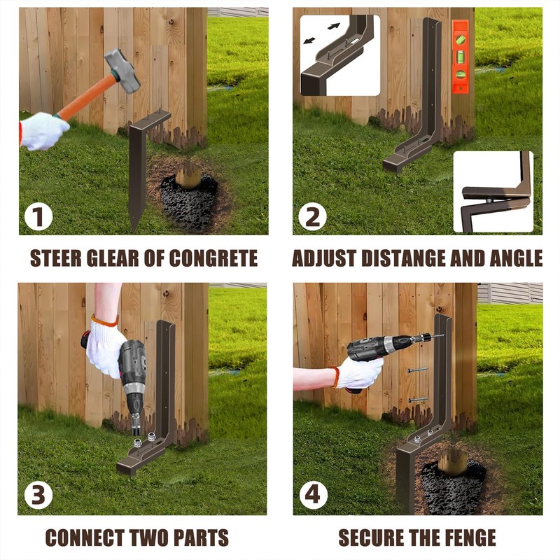 K.D STONEDGE Pack of 4 Adjustable Fence Post Repair Kit