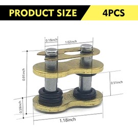 Shakas 4 PCS 520HV 520 Chain Master Link, Shock Hole Construction Seal Rubber Ring Chain Joint Lock, Heavy Duty Manganese Steel Fittings, Fits Most Motorcycles (Gold)