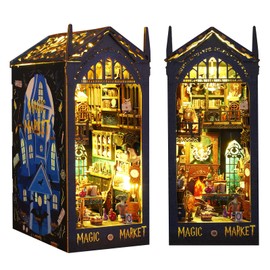 Cuteefun DIY Miniature Dolls House, Book Nook DIY, Book Corner Bookcase Insert, Decoration Make Your Own Craft House Model Birthday (Magic Bazaar)