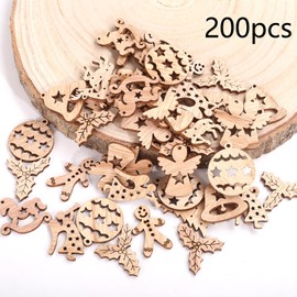 HERZNONE 200 Pieces Confetti Christmas Decoration Mini Wooden Discs for Christmas (Dark A)