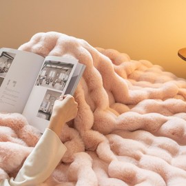 Lanqinglv Cuddly Fluffy Blanket, 130 x 150 cm, Pink, Rabbit Faux Fur Blanket, Plush, Thick Flannel Couch Blanket, Warm Throw Blanket, Sofa Blanket for Bed, Sofa, Bedroom, Office