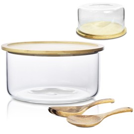 9" | 135oz-Centerpiece Serving Bowl with Dual Function Bamboo Lid- Extra Large Mixing Bowl with Lid for Salads, Dessert, Fruit, Punch, Microwave & Dishwasher Safe-Large Serving Bowls for Entertaining