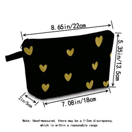 MoCaliduccious Golden Hearts Print Makeup Bag Romantic Birthday Gifts Cosmetic Organizer Black Gold Christmas Gift Pouch for Women Sister Friends Teen Zipper Cosmetic Bag