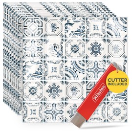 XFasten Backsplash Tile for Kitchen Peel and Stick Tile 10pcs 12” x 12” with Mini Cutter Blue Subway Tile for Backsplash, Waterproof Bathroom Kitchen Wall Tiles