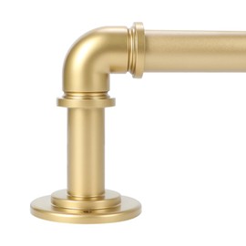 OLV Gold Industrial Curtain Rods for Windows 72 to 144 Inch(6 to 12 Feet), 1 Inch Diameter Blackout Wrap Around Adjustable Heavy Duty Window Drapery Rods, Indoor and Outdoor