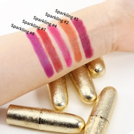 Boobeen Glitter Lipstick Hydrating Lip Balm Sparkling Shine Lip Color Nonstick Highly Pigmented Formula Gives Metallic Finish Lip Makeup for Women and Girls