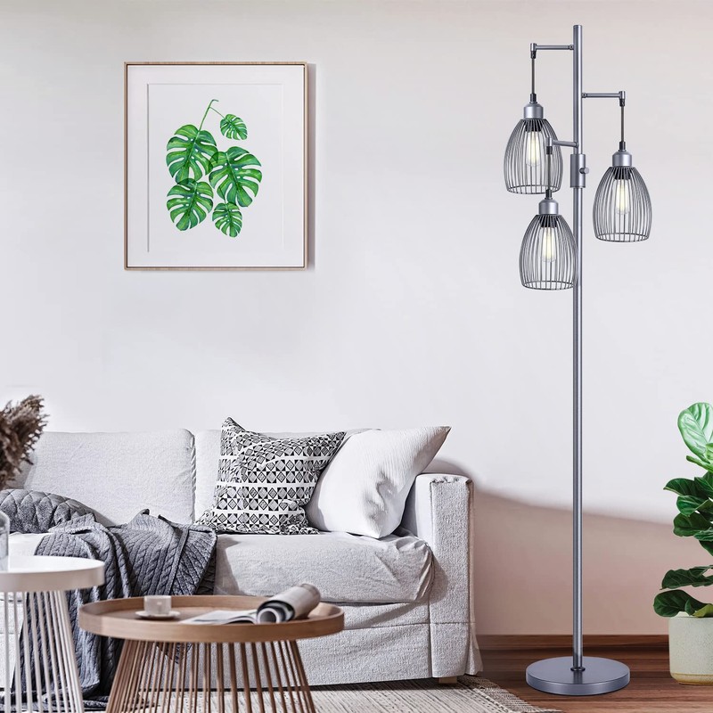 Nintiue Dimmable Floor Lamp, 3 x 800LM LED Edison Bulbs