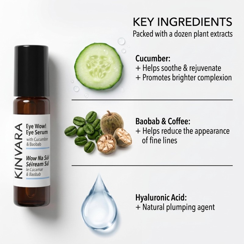 Kinvara Natural Caffeine Eye Roller for Dark Circles and Puffiness