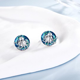 Octopus Earrings S925 Sterling Silver Octopus Crystal Stud Earrings Ocean Animal Earrings Jewelry For Teen Girls Women