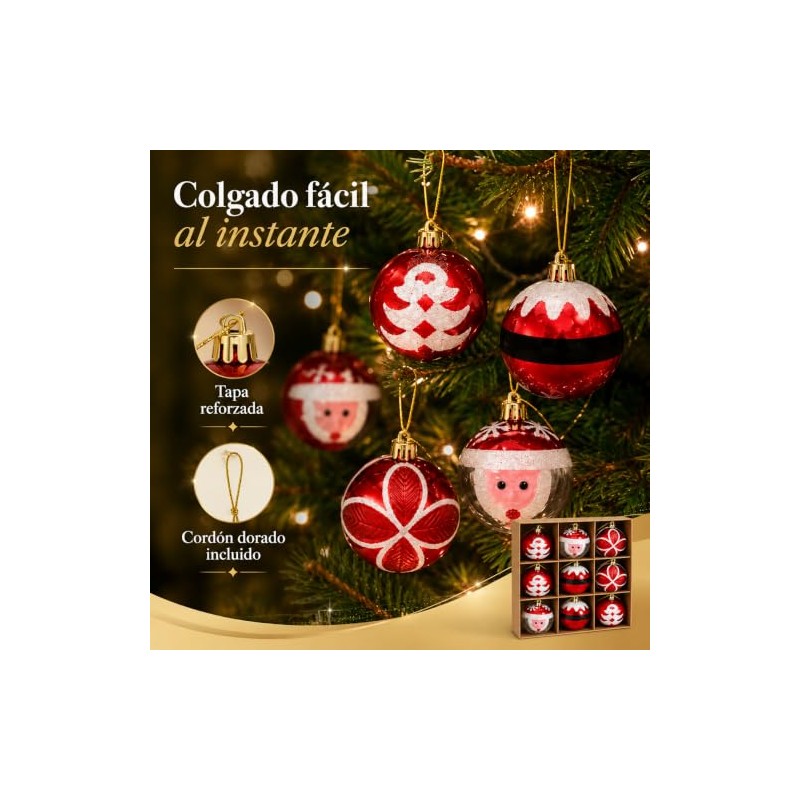 Cm-top Adornos Navideños de Santa Claus 9 Piezas,ornamentos Esferas,rojo