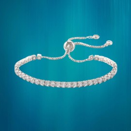 Plated Real Gold Cubic Zirconia Classic Tennis Bracelet for Women | Adjustable Slider (White gold)