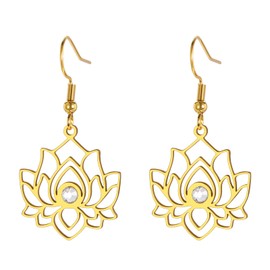 Dreamtimes Lotus Flower Charm Earrings for Women Yoga Lotus Protection Dangling Earring Stainless Steel Inspirational Yoga Healing Unalome Symbol Amulet Buddha Yoga Jewellery, Stainless Steel, Not