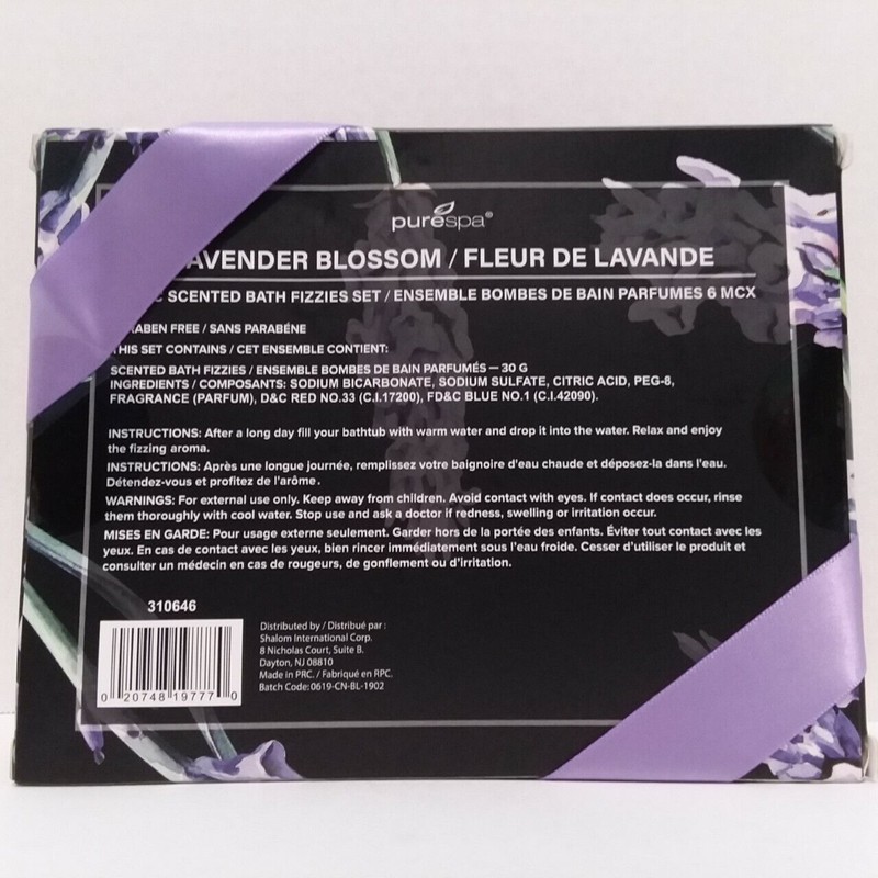 Pure Spa 6 Piece Lavender Blossom Bath Fizzies
