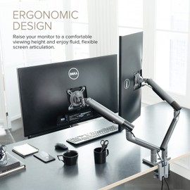 POUT E12 Dual Monitor Arm Mount Stand – Adjustable Full Motion Desk Mount for 17’’-32’’ Screens, Supports 4-22lbs per Arm, VESA 75x75mm & 100x100mm (Grey/Black)