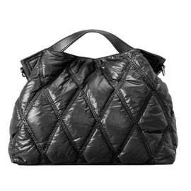OWGSEE Quilted Tote Bag for Women, Soft Trendy Puffer Tote Bag Crossbody Bags Purse with Removable Long Shoulder Strap (Black)