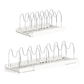VesperaMirage Pot Lid Holder Cupboard Organiser Kitchen 35-57 cm White | 7 adjustable dividers, 35-57 cm extendible. For pots, pans, lids, cutting boards, baking trays. Tool-free, white