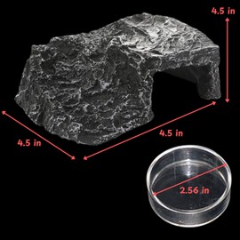 Axolotl Hide with Fish Feeding Dish Set, Axolotl Hideout for Aquariums, Bowl and Aquarium Hides for Axolotls Reptile Tortoise Fish, Hides for Tank, Turtle Tanks Decorations (Rock, M)